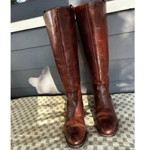 Franco Sarto Leather Riding Boots – Wide Calf | Cognac Brown | Knee-High - Picture 3 of 5
